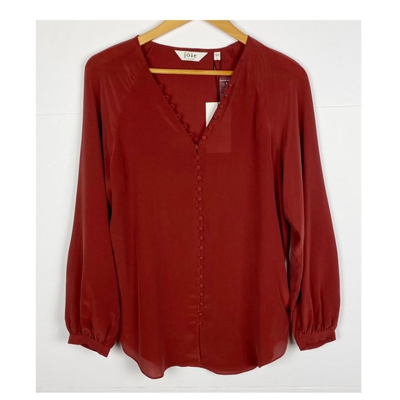 Joie Shariana Long Sleeve Silk Top Russet Brown Size Small - Picture 3 of 9